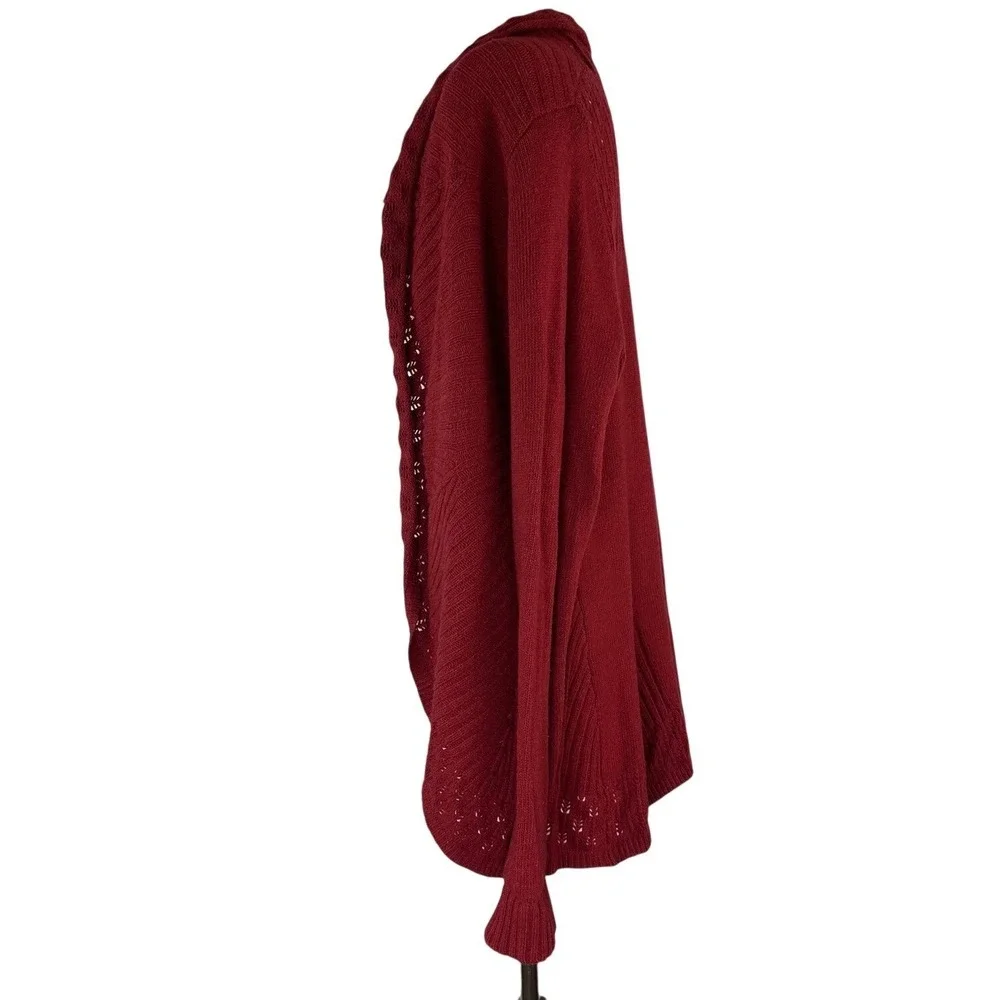 Anthropologie Knitted And Knotted Sweater Open Shawl Waterfall Neck Red Womens M